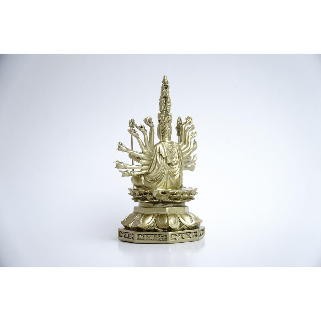 Tượng Phật Chuẩn Đề Thiên Thủ Thiên Nhãn xi mạ đồng - Cao 16cm