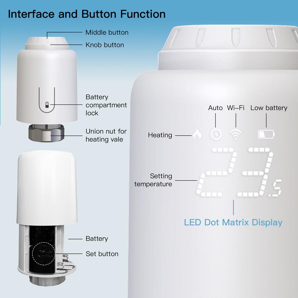 Tuya WiFi Thermostatic Radiator Valves Intelligent Wireless Mobilephone App Control Home Heating Thermostat Temperature Controller Radiator Thermostat Compatible with Alexa Amazon Google Home