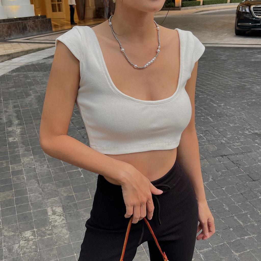 Áo Croptop tay ngắn cổ vuông kiểu chất thun dày dặn mềm mại cá tính thời trang nữ carrotxinhdep