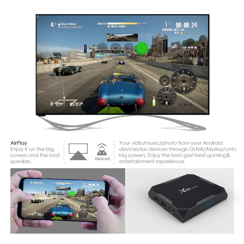 Android Box X96MAX-DDR4-4GB Amlogic S905X2 Android 8.1, bộ nhớ trong 32GB eMMC, 4K TV Box USB3.0 Dual Band WiFi Bluetooth Gigabit LAN - Hàng Nhập Khẩu