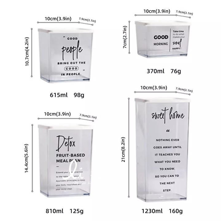 Set Bộ Combo Hộp Nhựa 4 Món, Nhựa PP Trong Suốt Cao Cấp Bảo Quản Thực Phẩm, Thức Ăn, Ngũ Cốc, Có Nắp, Thiết Kế Phong Cách Bắc Âu, Kích Thước Khác Nhau, Dung Tích Tổng 3000ml