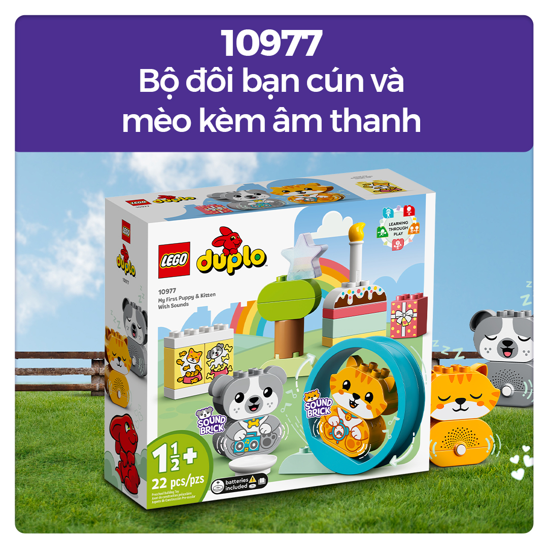 LEGO DUPLO 10977 Bộ đôi bạn cún và mèo kèm âm thanh (22 chi tiết)