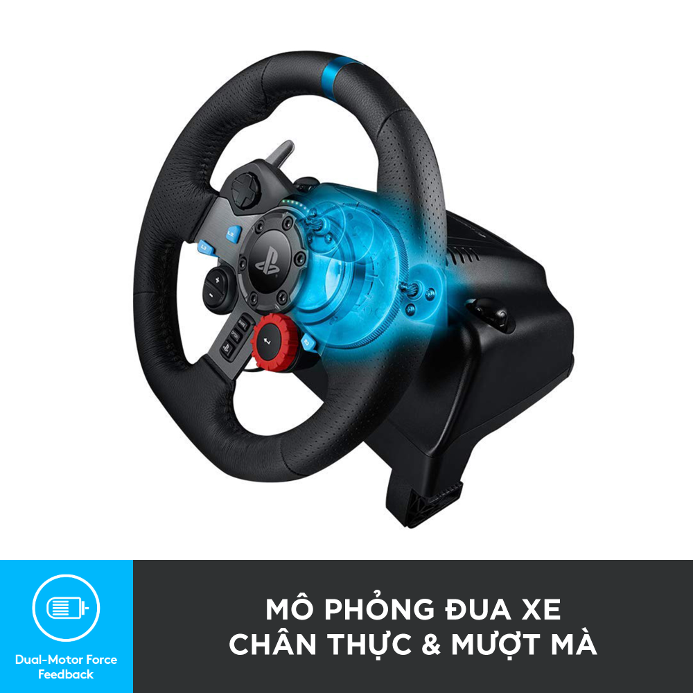 Bộ full Vô lăng đua xe Logitech G29 Driving Force và bàn đạp thép không gỉ kèm cần số, tay lái bọc da thủ công, phù hợp PS5, PS4, PC, Mac - Hàng chính hãng