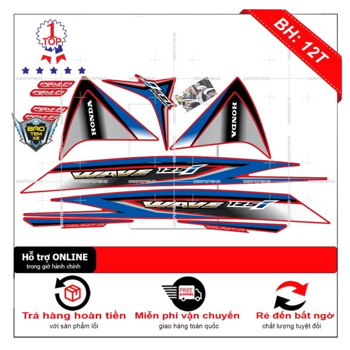 Tem rời dán xe wave 125i dán xe đỏ - Bi Decal