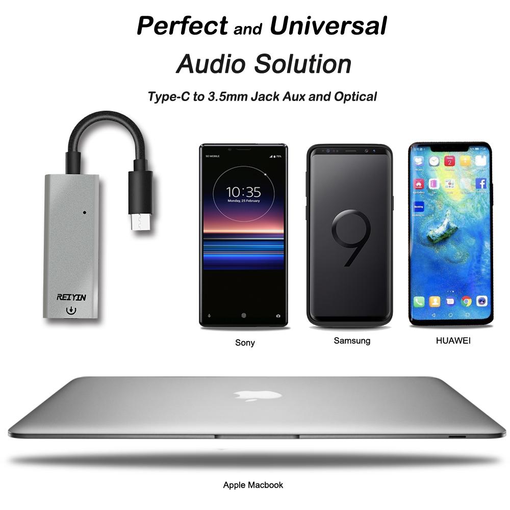 Tai nghe Reiyin DAC USB-C to Toslink Optical 3.5mm Bộ chuyển đổi âm thanh 192kHz 24bit Thẻ âm thanh PC