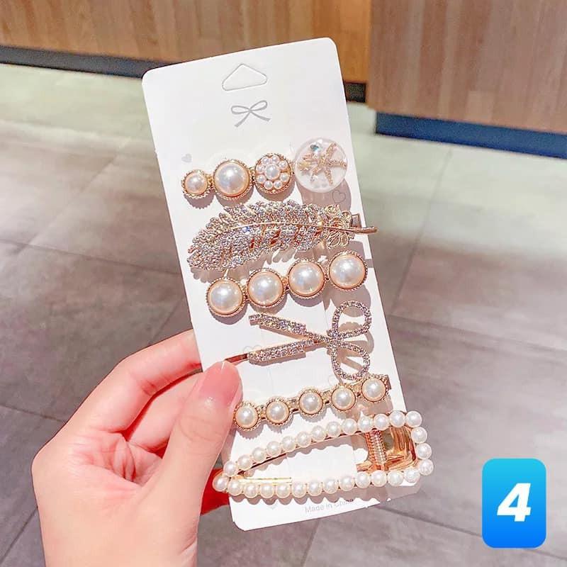 Set 5 chiếc Kẹp tóc Hàn Quốc gắn đá màu cực hot - 1 set 5 cái hình dáng khác nhau