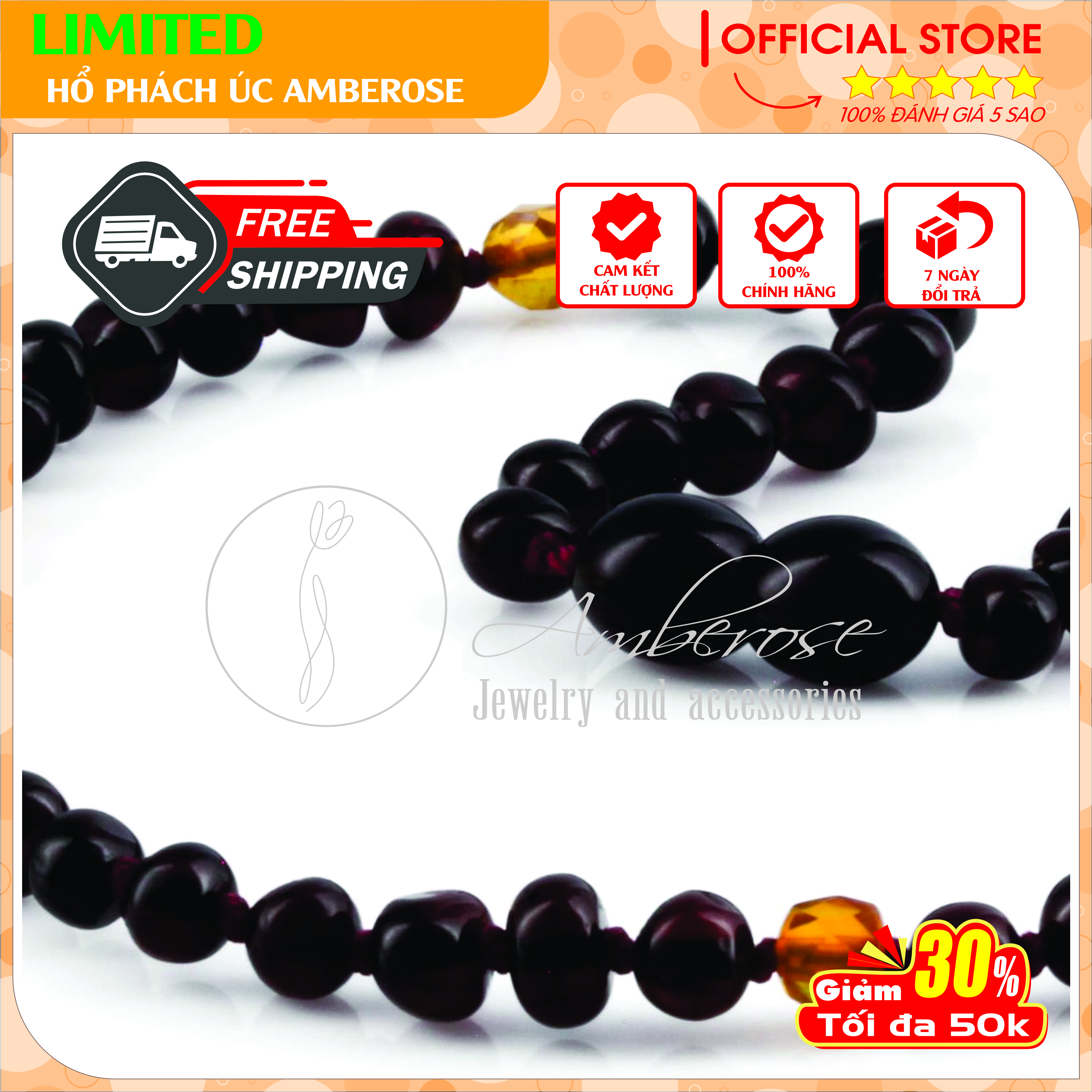 Vòng Cổ Hổ Phách Amber Úc Cho Bé 0 - 10 tuổi VCABLMT6