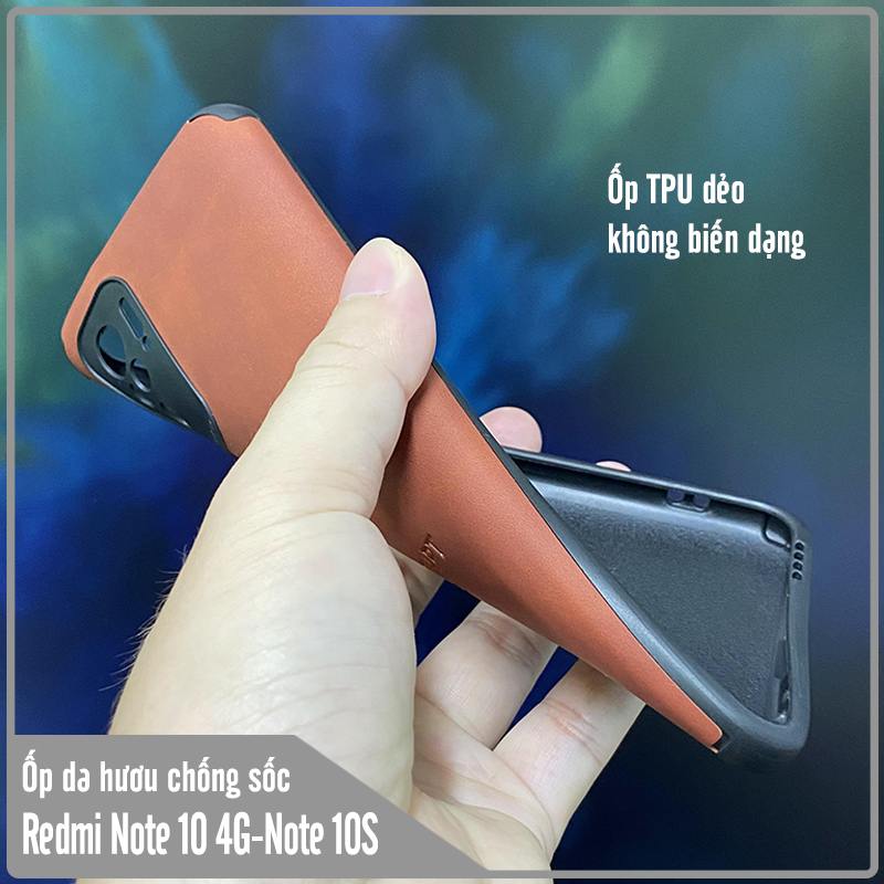 Ốp lưng cho Xiaomi Redmi Note 10 - Note 10S da hươu 4 gốc chống sốc