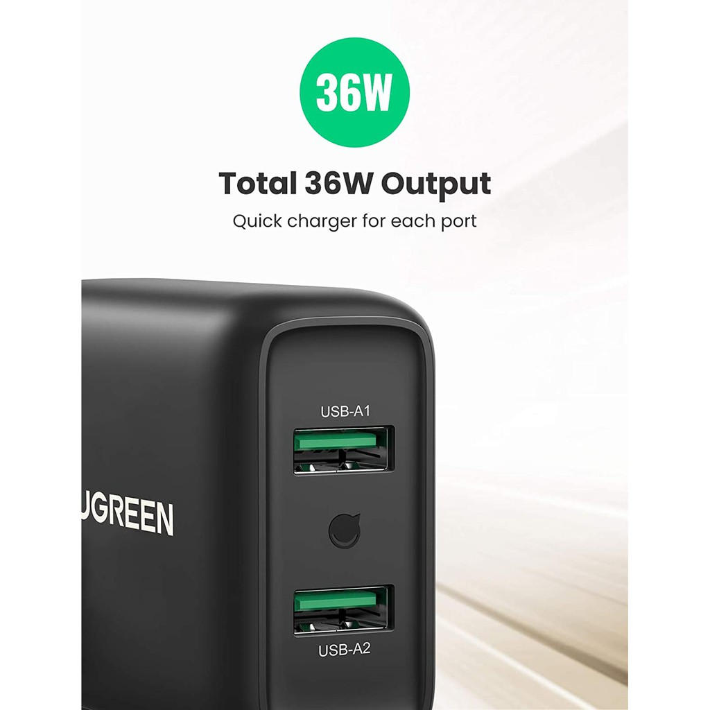 Sạc nhanh 2 cổng tốc độ cao chuẩn Quick Charge 3.0, công suất tối đa 36W UGREEN CD161 - Hàng chính hãng