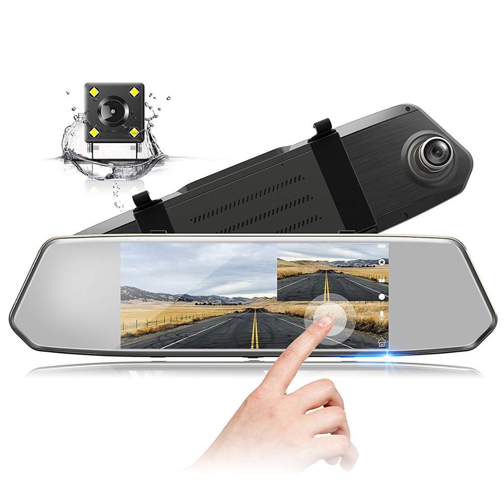 7 "Màn hình cảm ứng 1080p xe dvr camera ống kính kép ống kính tự động quay video quay lại máy quay phản lực gương