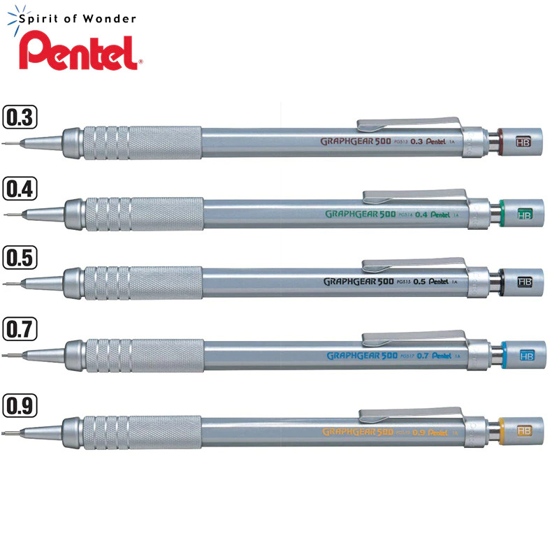 Bút Chì Kim Kỹ Thuật Cao Cấp Pentel Graphgear 500 Loại 0.3/0.5/0.7mm Vẽ Phác Thảo, Vẽ Kiến Trúc - PG513, PG515, PG517