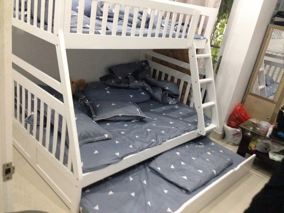 Giường Tầng Gỗ Thông HT014 Kích thước Dài 206 cm, Rộng 143 cm Cao 165 cm