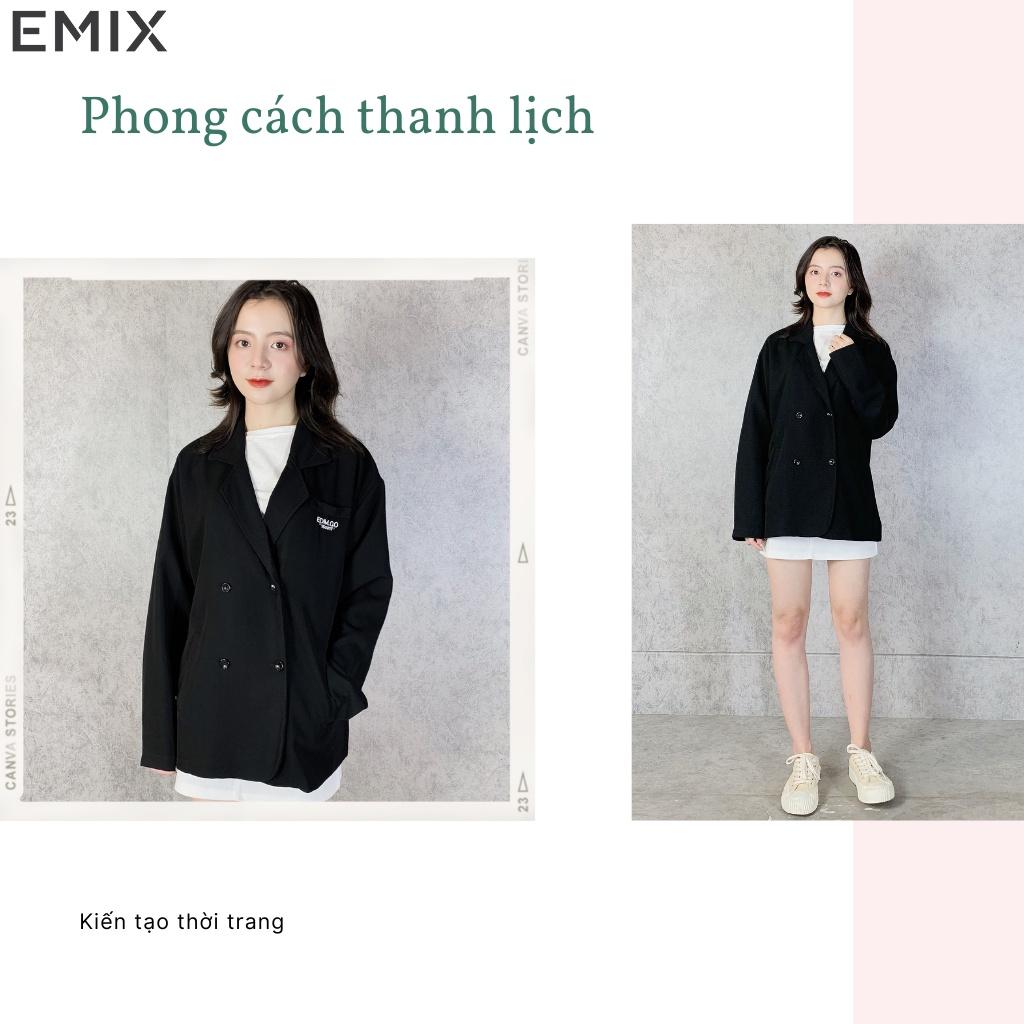 Áo khoác blazer công sở a5574 EMIX (màu đen), dáng dài, cổ vest, dài tay, form rộng, freesize, vải 1 lớp KHÔNG LỘ