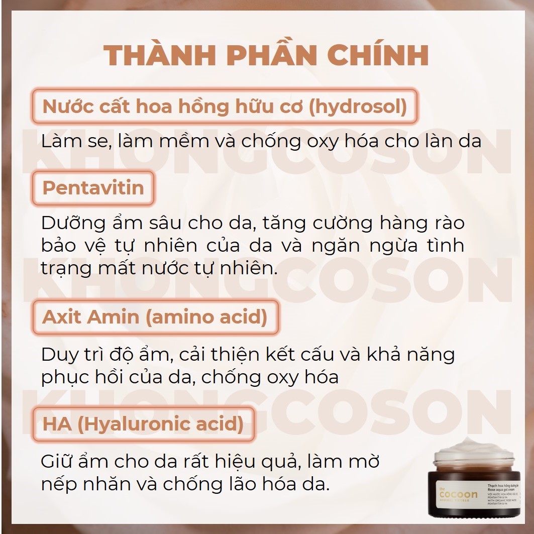 Thạch Hoa Hồng Dưỡng Ẩm Cocoon Rose Aqua Gel Cream + Tặng Kèm Túi Cói Thời Trang