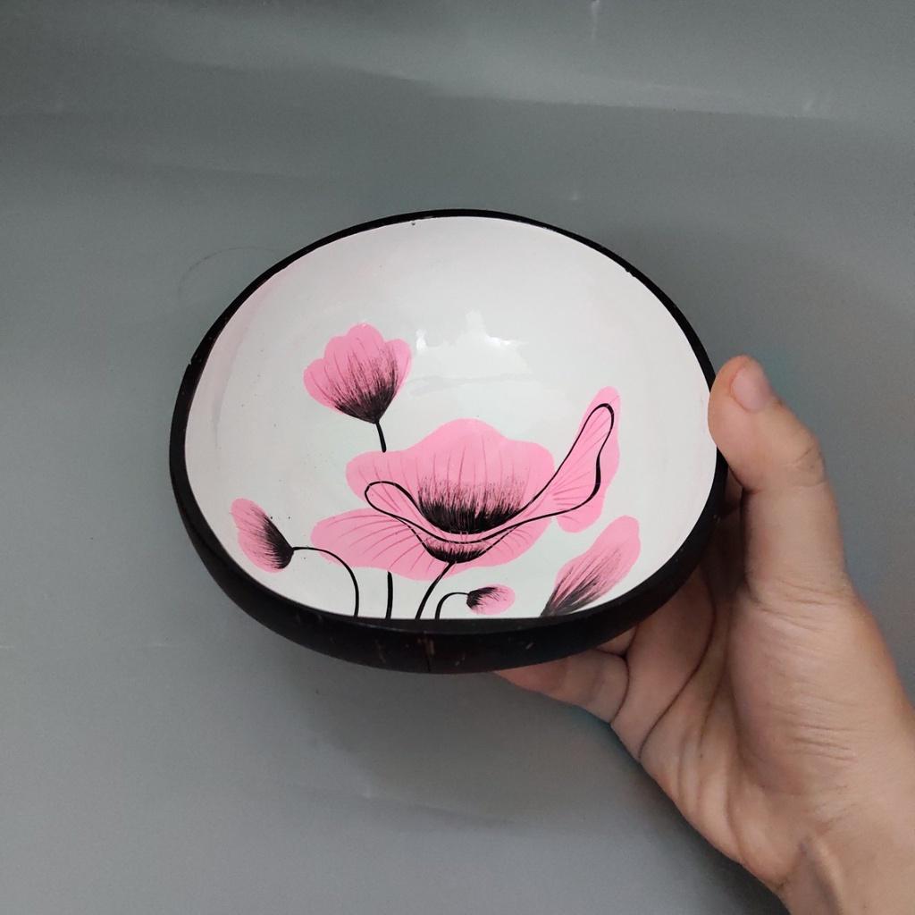 Bát Dừa Khảm Hoa Sen Hồng Nghệ Thuật