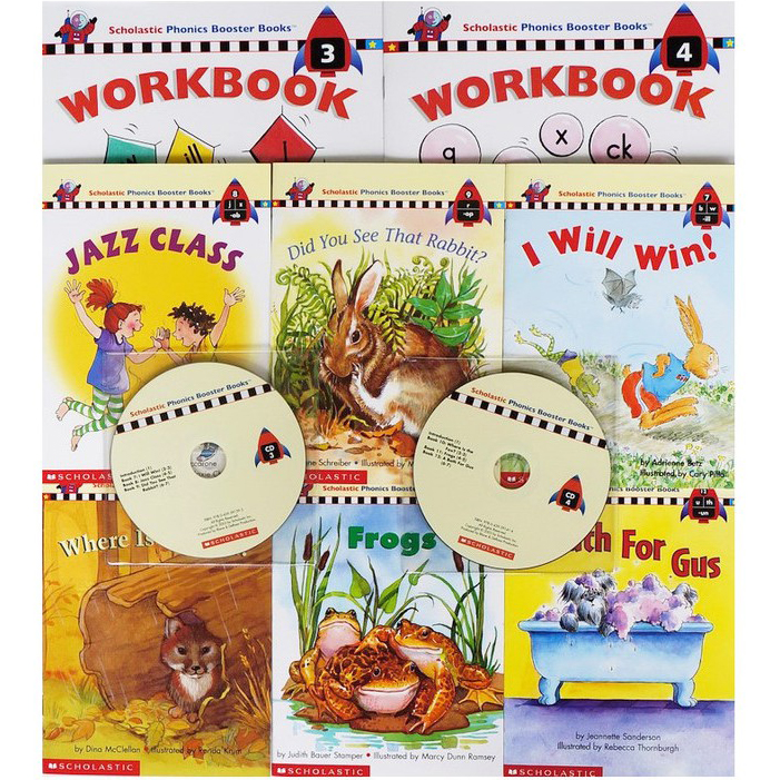 [Hàng thanh lý miễn đổi trả] Scholastic Phonics Booster Books : Box Set Level 2 (Include 6 Books, 2 Workbooks and 2 Audio CDs)