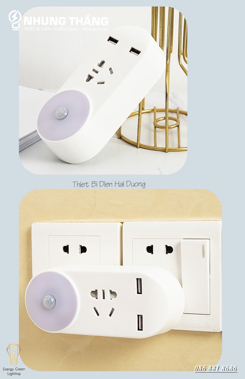 Đèn Ngủ Cảm Biến Chuyển Động Tích Hợp Ổ Cắm CS-606 - Nhỏ Gọn Tiện Lợi - Ánh Sáng Trắng,Vàng - Có Video
