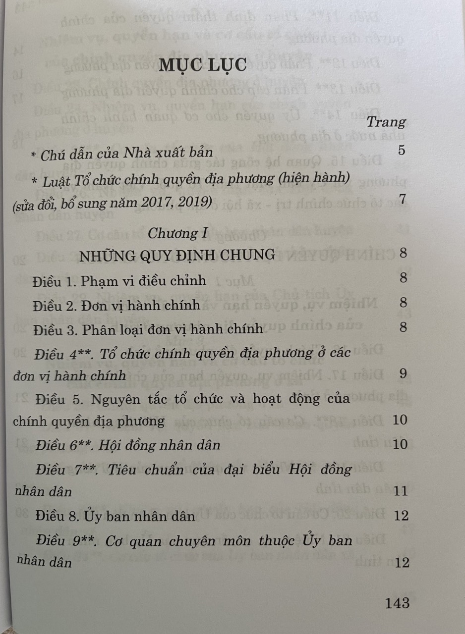 Luật Tổ Chức Chính Quyền Địa Phương  ( hiện hành ) ( sửa đổi, bổ sung  năm 2017, 2019 )