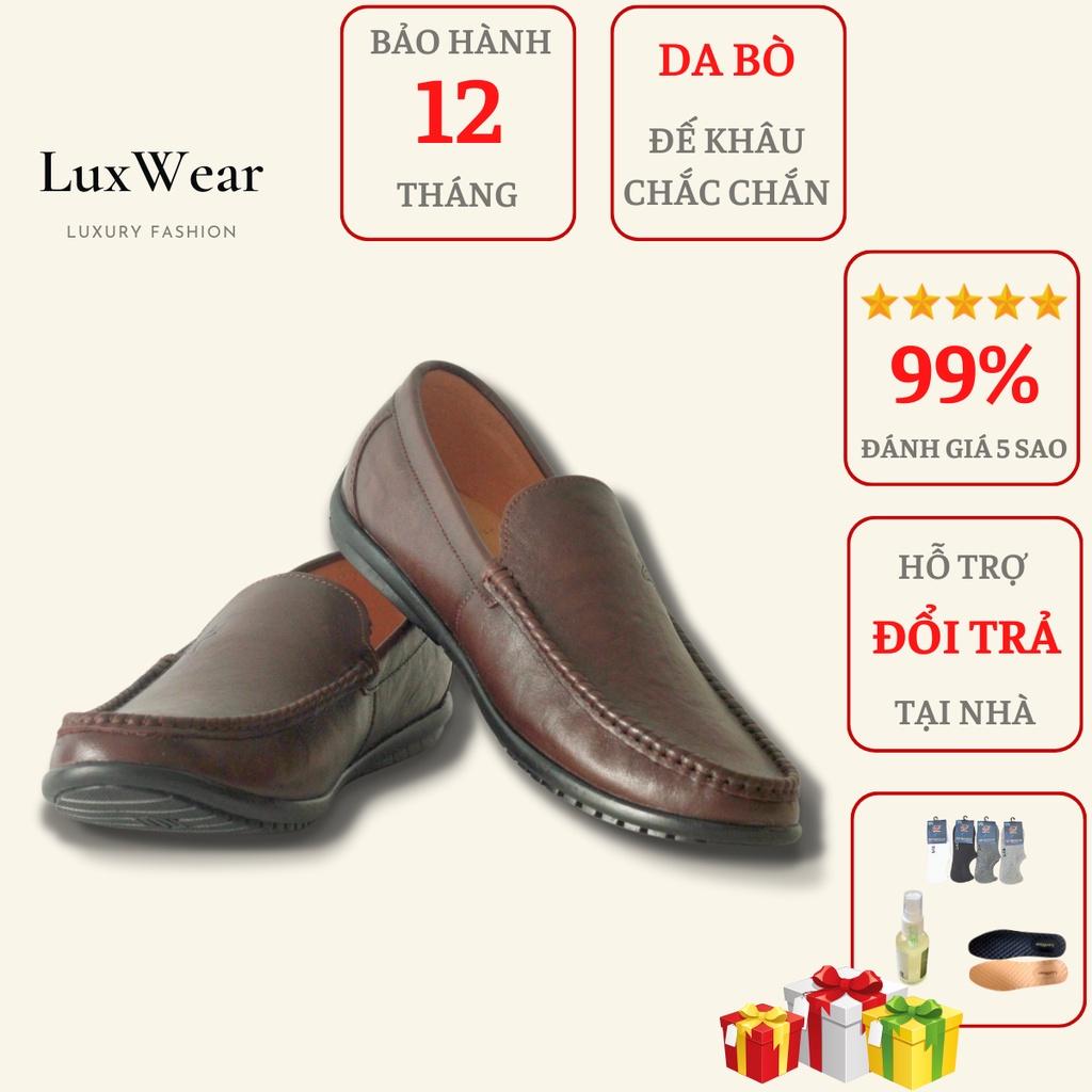 Giày lười nam da bò cao cấp đế khâu LuxWear màu nâu có quà tặng kèm tất lười hoặc lót giày cao cấp - GLK