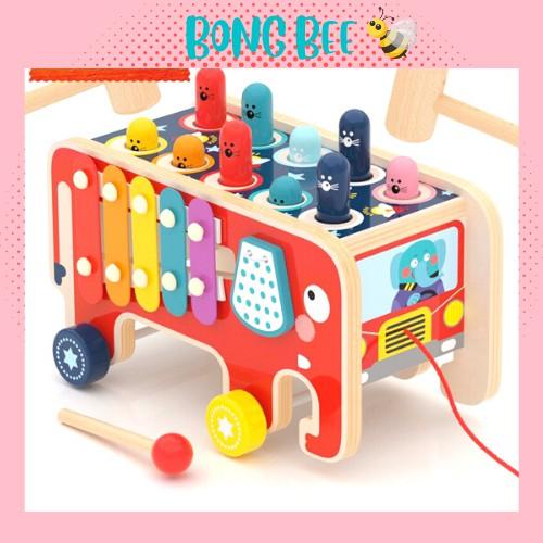 Đồ chơi gỗ đập chuột hình voi kèm đàn và bánh răng xoay 360 độ cho bé