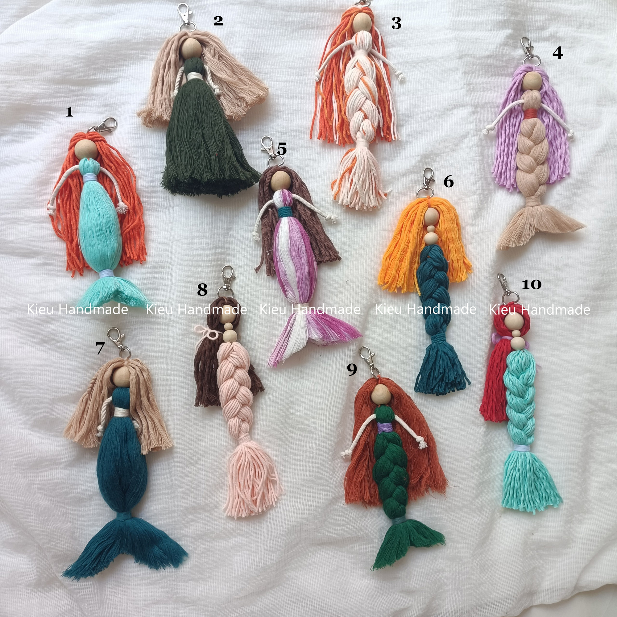 Móc khoá búp bê macrame, móc khoá nàng tiên cá Kiều handmade - Hàng thủ công tỉ mỉ - Dài 20cm