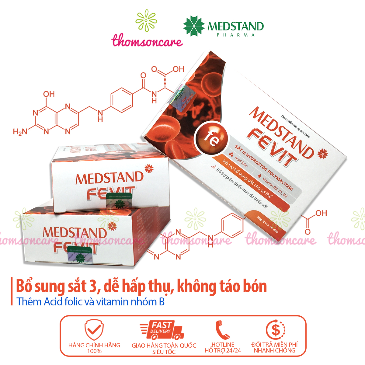 Bổ sung sắt và Acid Folic cho bà bầu - Medstand Fevit - Hộp 30 viên bổ máu cho phụ nữ mang thai, sau sinh