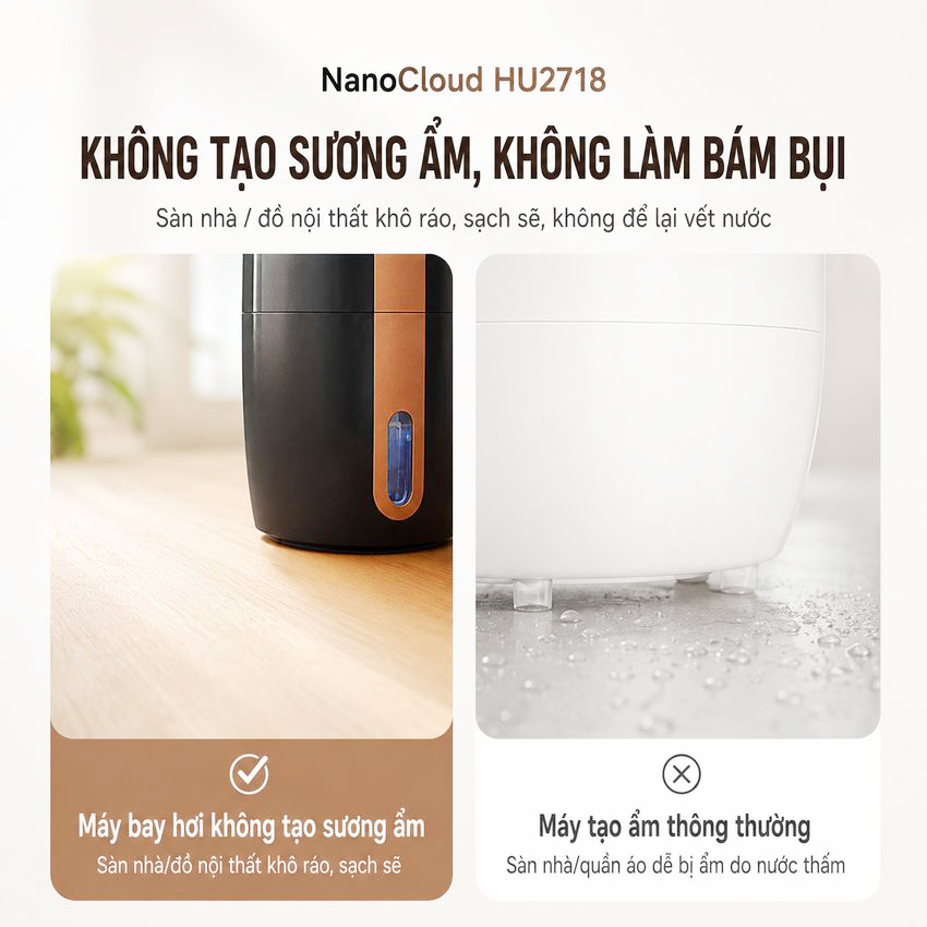 Máy tạo độ ẩm cao cấp thương hiệu Philips HU2718/00 - Hệ thống bốc hơi tiên tiến công nghệ NanoCloud - HÀNG NHẬP KHẨU