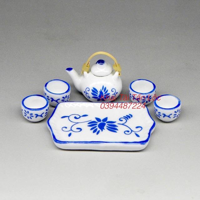 Bộ ấm trà gốm sứ tí hon trang trí nhà búp bê , tiểu cảnh bàn trà