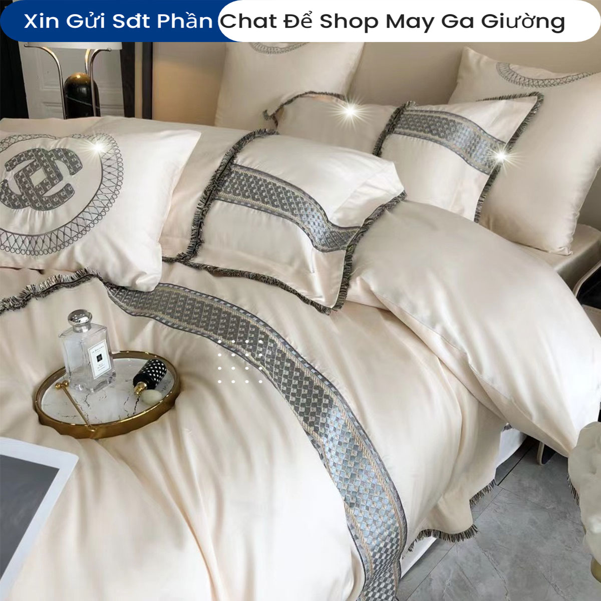 Bộ Chăn Ga Gối Đệm Lụa Tencel 120s 5 Món ANNA NGUYÊN Cao Cấp Chăn Chần Bông Lụa Mềm