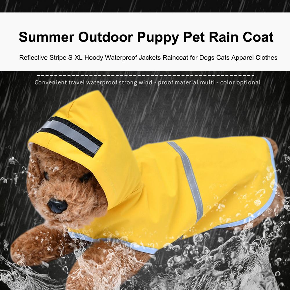 Summer Outdoor Puppy Pet Rain Coat with Reflective Stripe S-XL Hoody Waterproof Jackets Raincoat for Dogs Cats Apparel Clothes