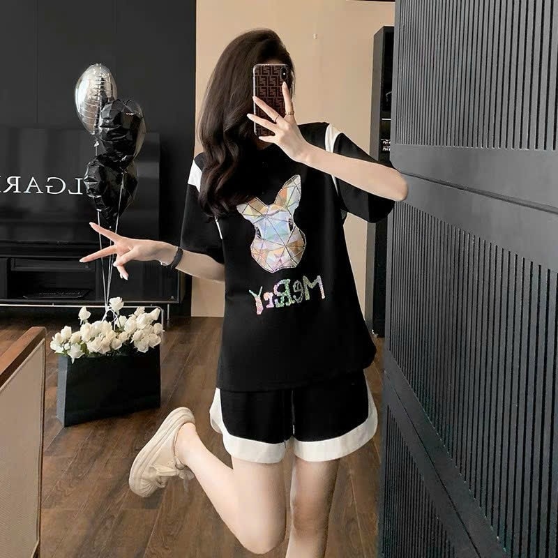 Set bộ short thun nữ phối viền đính đá (Hàng nhập)