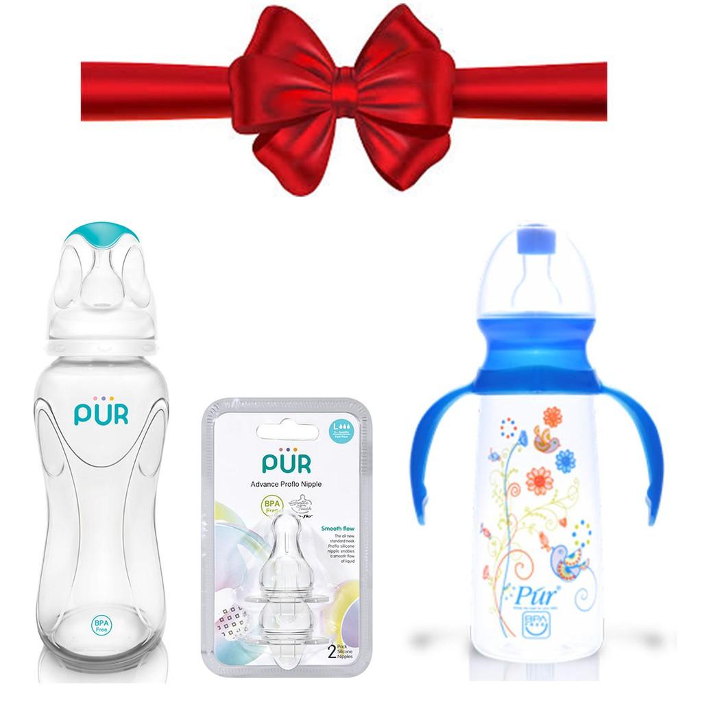 Combo 1 bình Pur Advanced 250ml + vỉ núm Pur size L + 1 bình Pur 2 quai 250ml