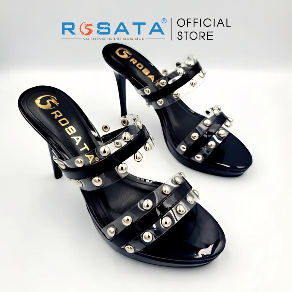 Giày sandal cao gót nữ ROSATA RO588 xỏ ngón mũi tròn quai ngang đính hạt gót nhọn cao 8cm xuất xứ Việt Nam