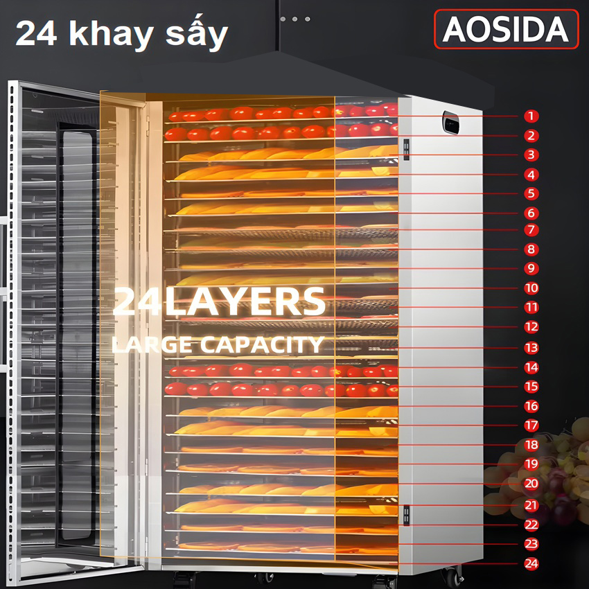 Máy sấy thực phẩm công nghiệp thương hiệu cao cấp AOSIDA SS-24H 24 khay - Dung tích 215L - Hàng nhập khẩu