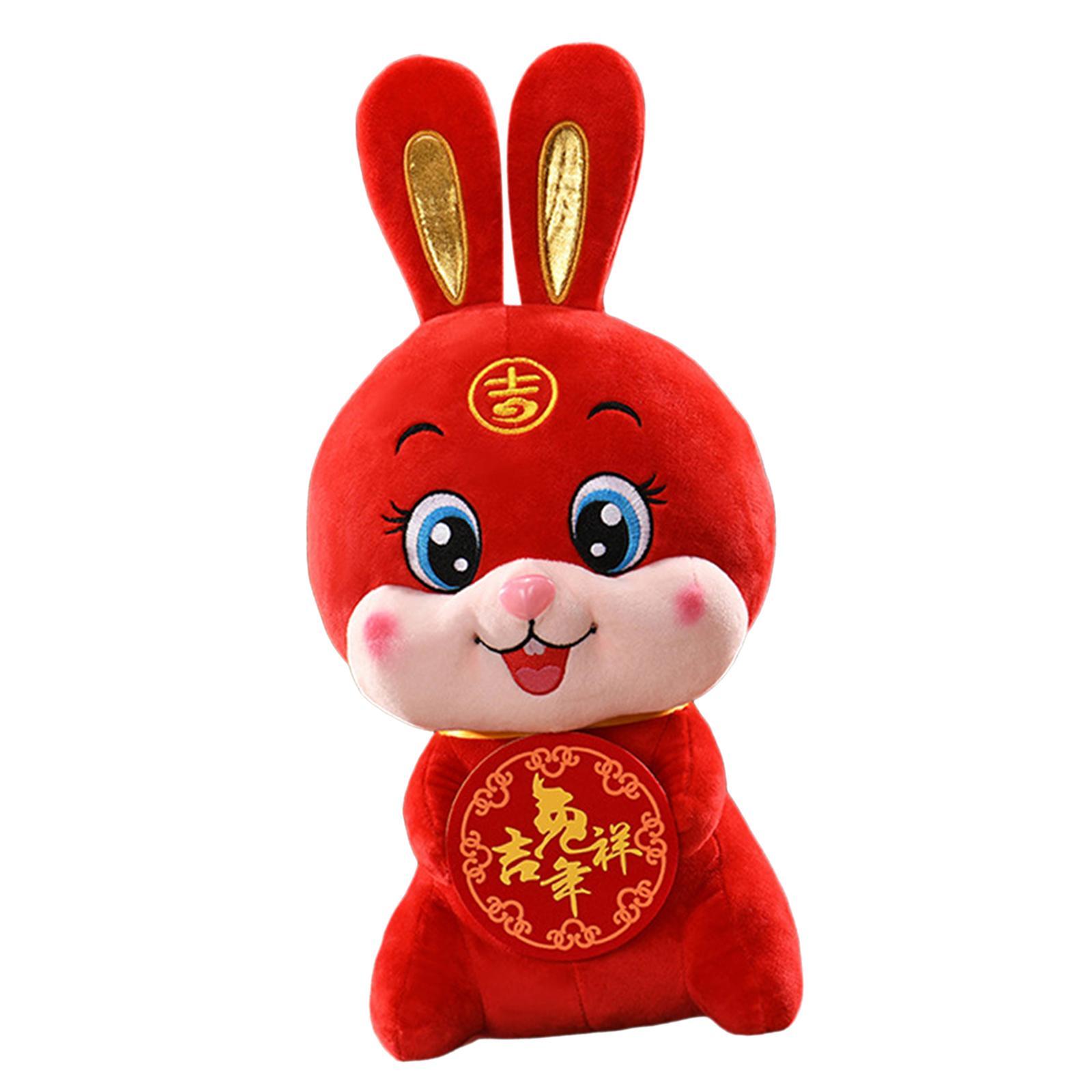 Chinese Rabbit Plush Toy Soft Stuffed Animal Doll for Table Office Decoration Souvenir Gift