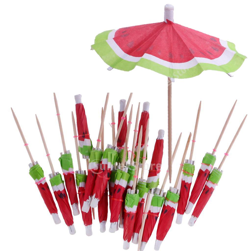 2x140 Pieces Hawaiian Watermelon Umbrella Cocktail Sticks Picks Party Supplies