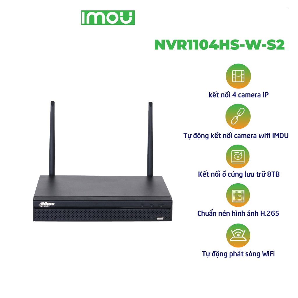 Đầu Ghi Hình Wifi 4 Kênh IMOU NVR1104HS-W-S2, Chuẩn nén H.265+ - Hàng chính hãng