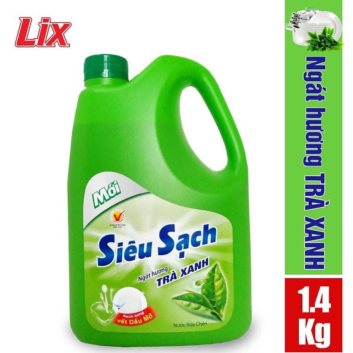 Nước rửa chén Lix siêu sạch hương trà xanh 1.4Kg N8106 thơm dịu sạch bóng vết dầu mỡ