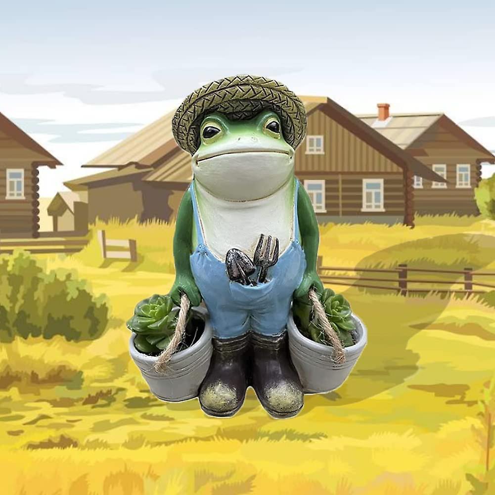 Trang trí vườn ngoài trời, Phụ kiện trang trí vườn ếch, Tượng vườn, Tác phẩm điêu khắc ếch xanh 11.5x6.5x15 cm