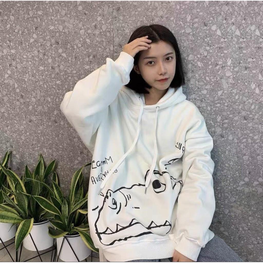 ÁO KHOÁC HOODIE NÓN VẢI NỈ MÀU ĐEN ĐẦU KHỦNG LONG Unisex hoodies