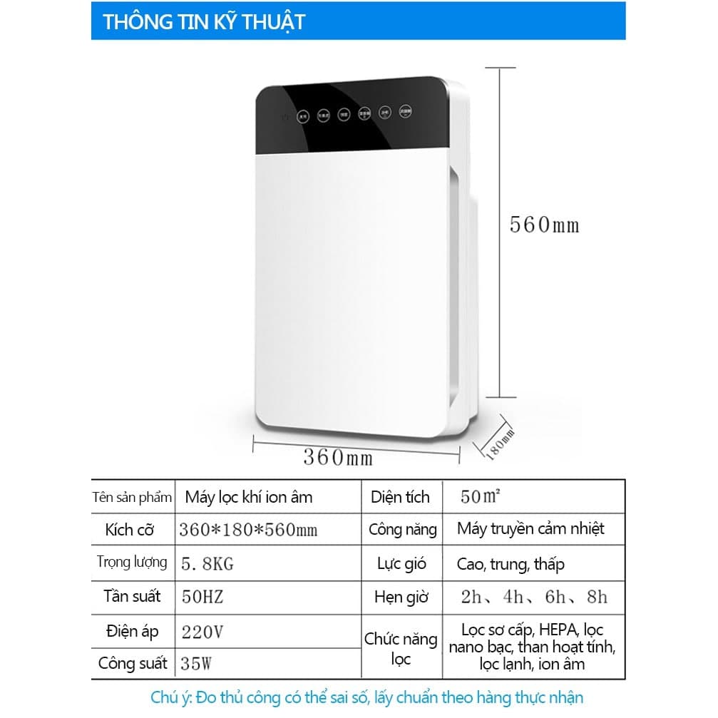 Máy lọc không khí ion âm thông minh lọc khói bụi và vi khuẩn, bụi mịn PM2.5 màn hình cảm biến