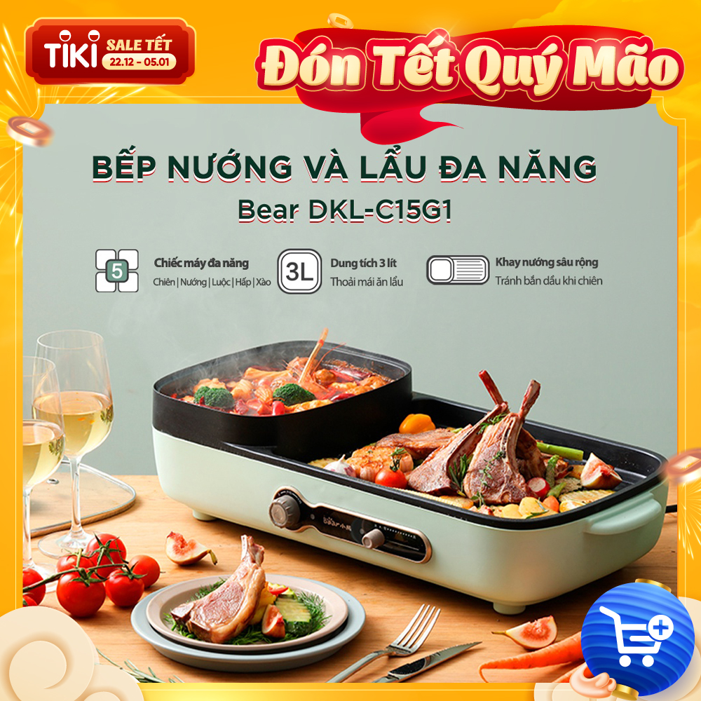 Bếp Nồi lẩu nướng BEAR đa năng cho gia đình DKL-C15G1- Hàng chính hãng
