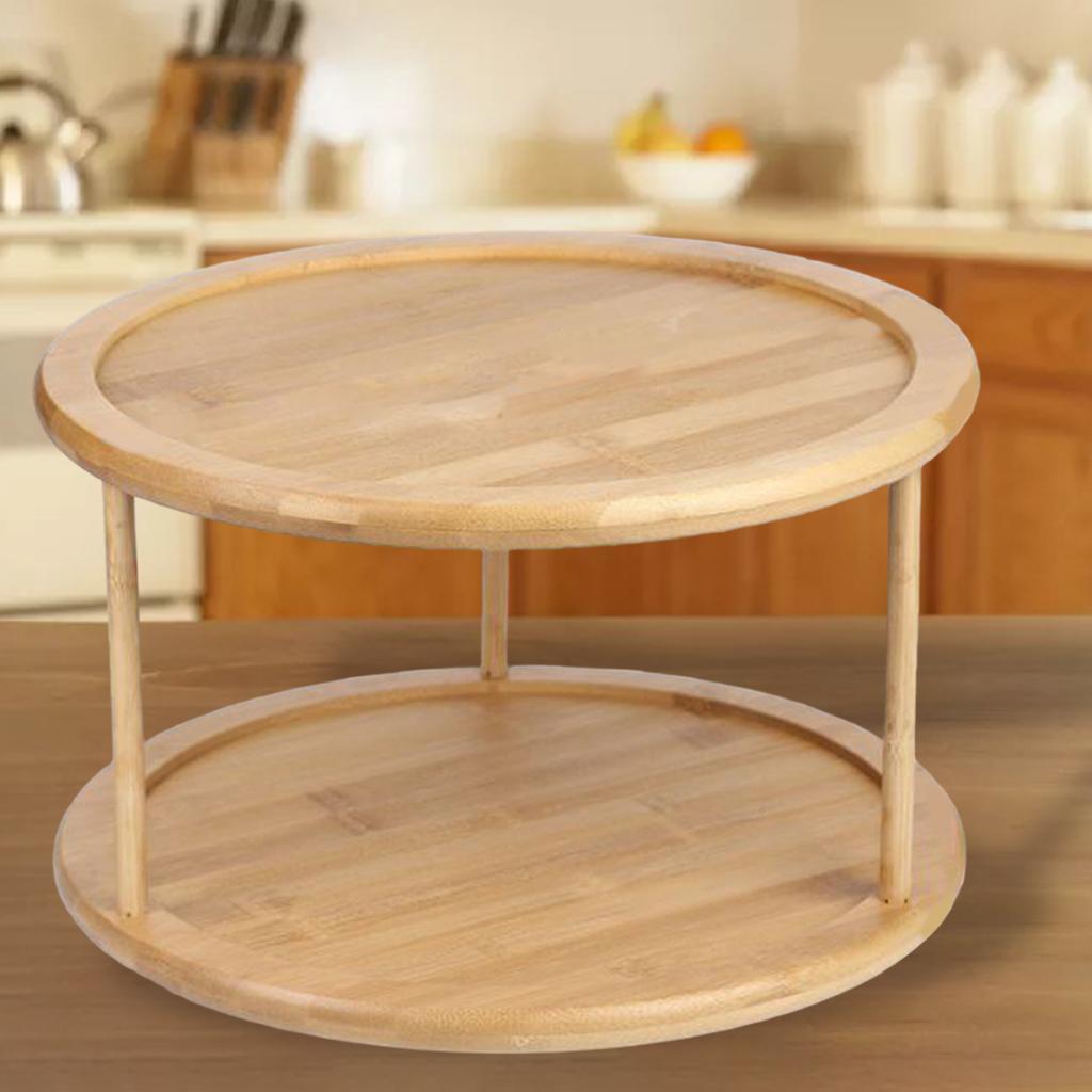 Bamboo Turntable Kitchen Organizer Rack Spice Storage 12 Inch 2 Tier