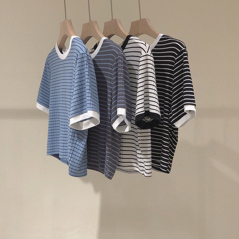 Áo thun ngắn croptop sọc ngang mềm mịn cute