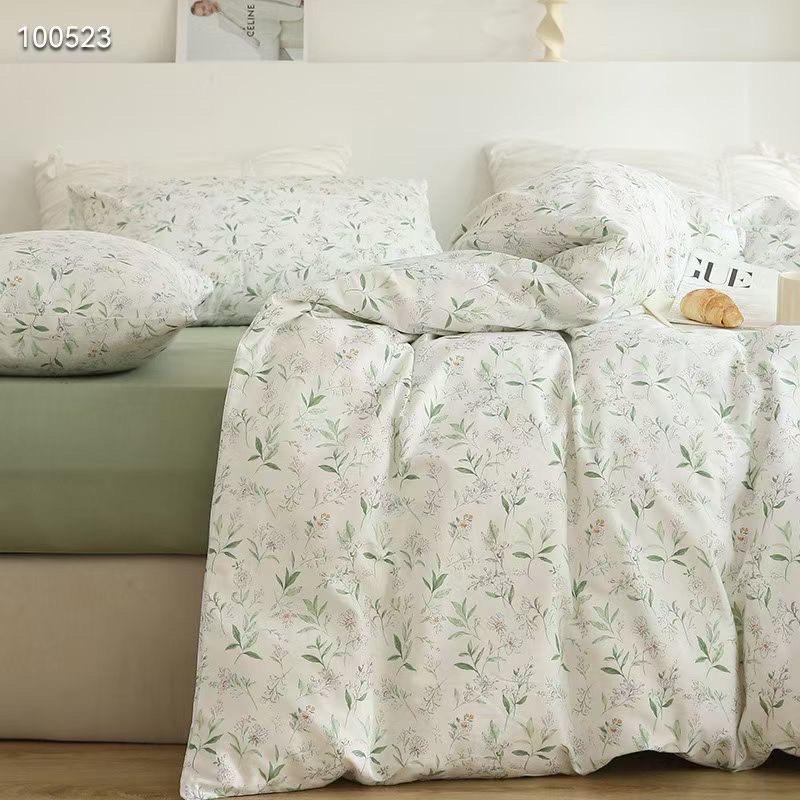 Bộ Chăn Ga Gối Cotton Living 100%cotton Hàng Nhập Khẩu Cao Cấp 4 Món Hello Summer Hoa Lá Xanh