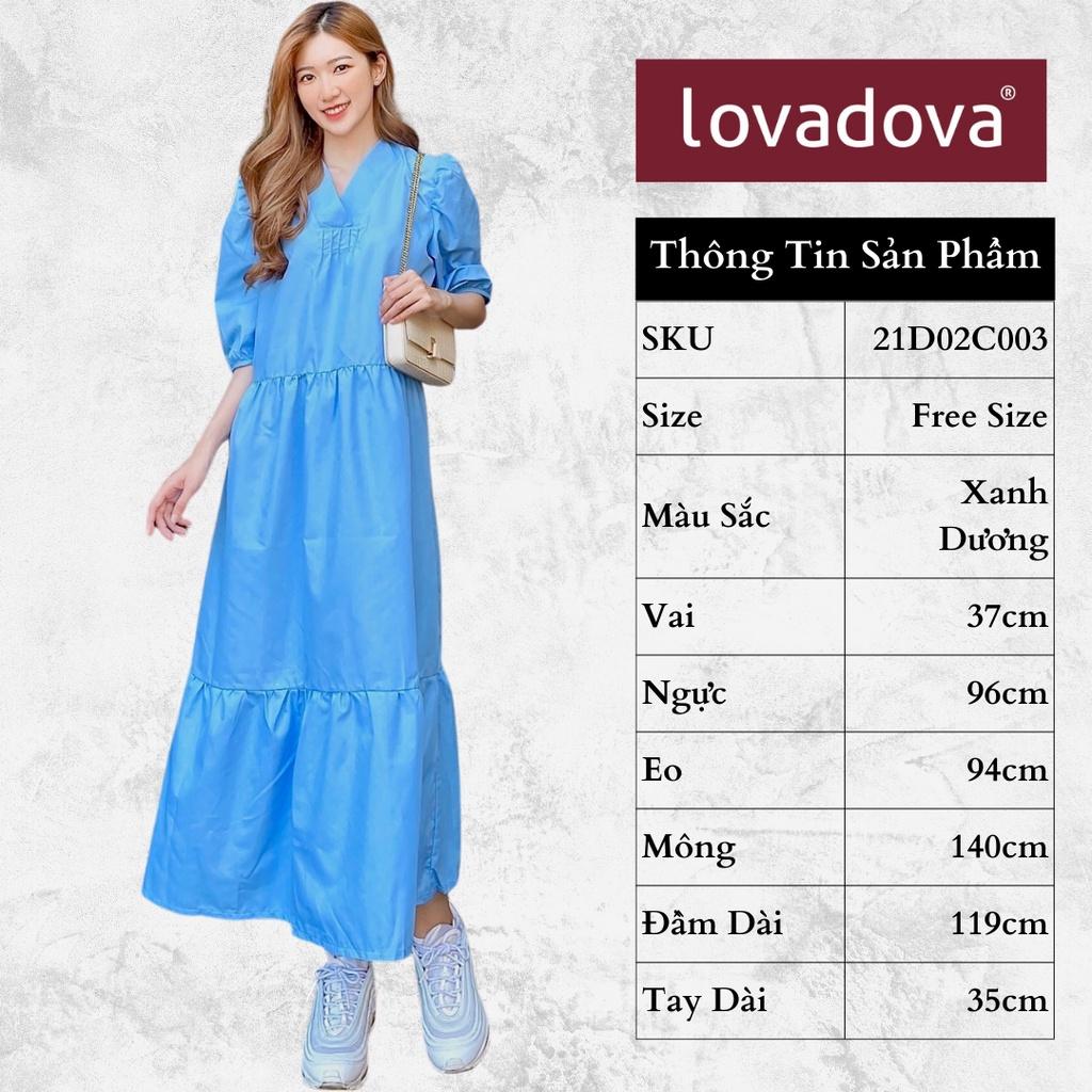 Đầm Dáng Suông, Dài Tay, Cách Điệu Xếp Ly, Màu Xanh Dương - Lovadova 21D02C003