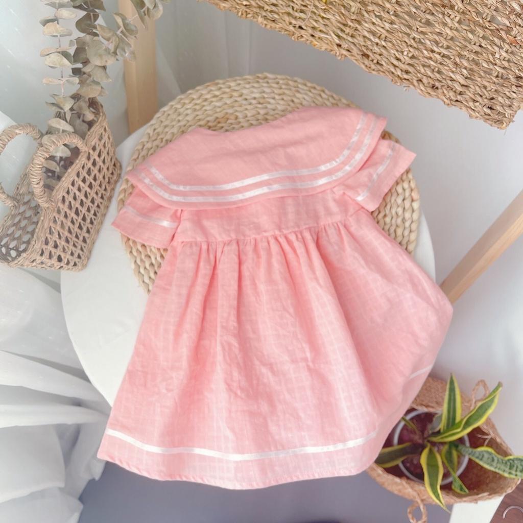 Váy thuỷ thủ hoạ tiết tim cúc mỏ neo màu hồng, vàng vải thô xô cotton mềm mát thấm hút mồ hôi cực tốt