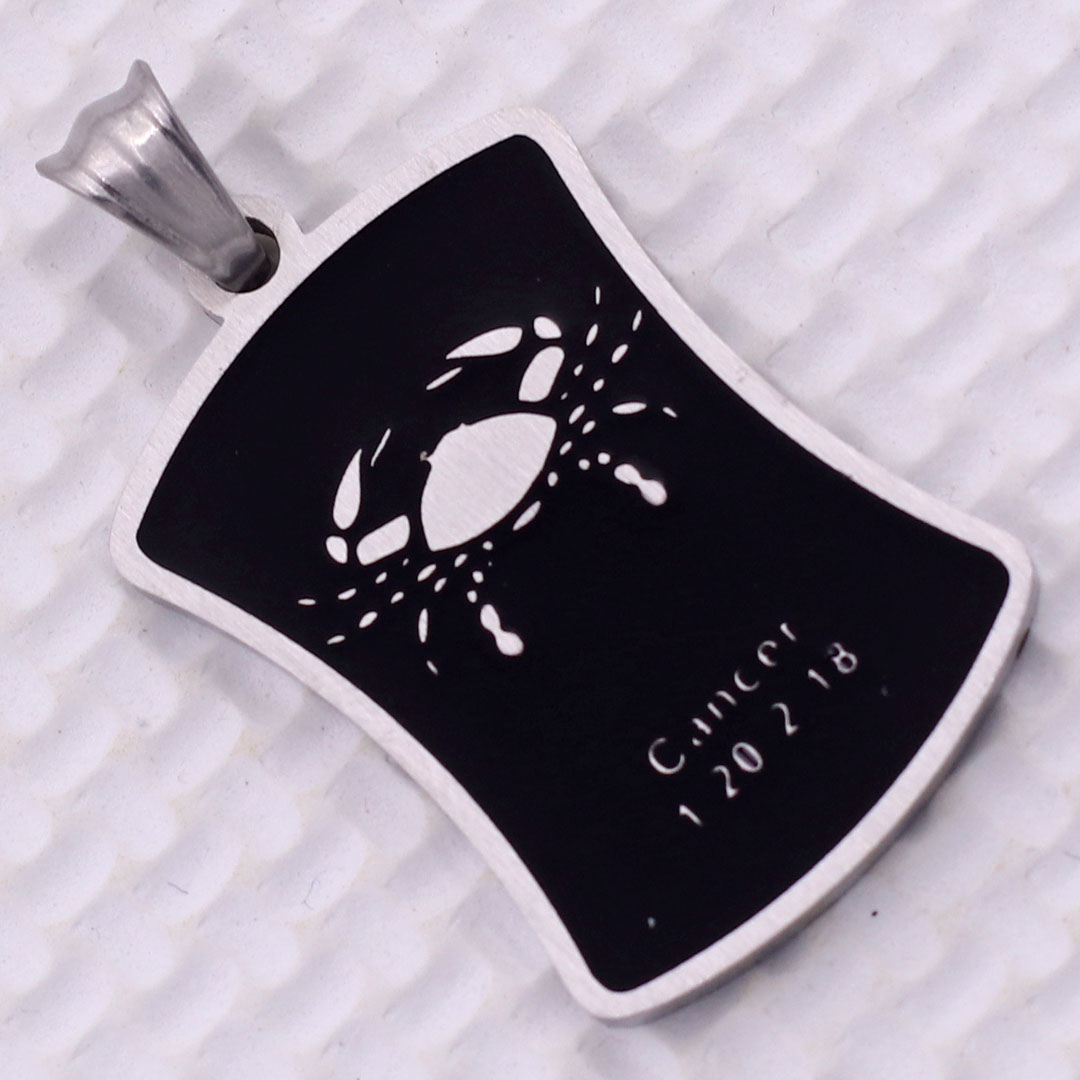 Mặt dây chuyền cung Cự Giải - Cancer inox trắng kèm vòng cổ dây cao su đen + móc inox trắng, Cung hoàng đạo