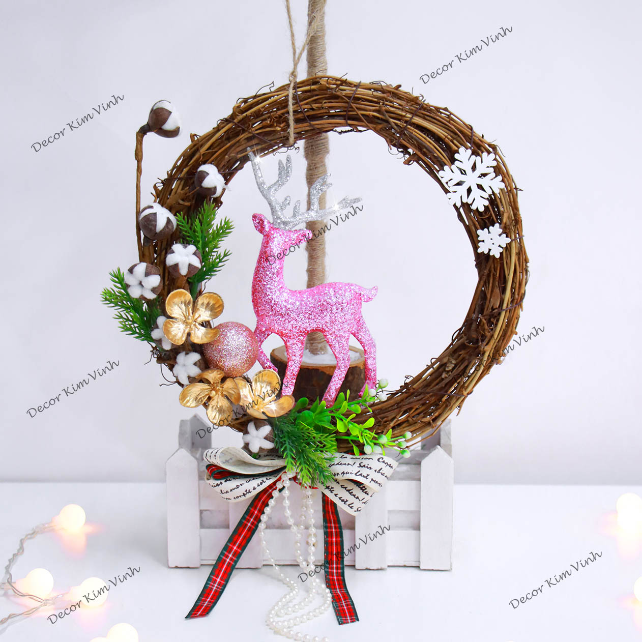 Vòng Hoa Noel VN07 20CM Vòng Nguyệt Quế Giáng Sinh Có Đèn