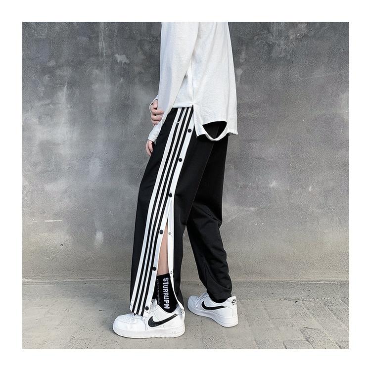Quần jogger nam thể thao form rộng ulzzang hàn quốc, quần jogger nam 3 sọc viền cúc ống xẻ thời trang đường phố